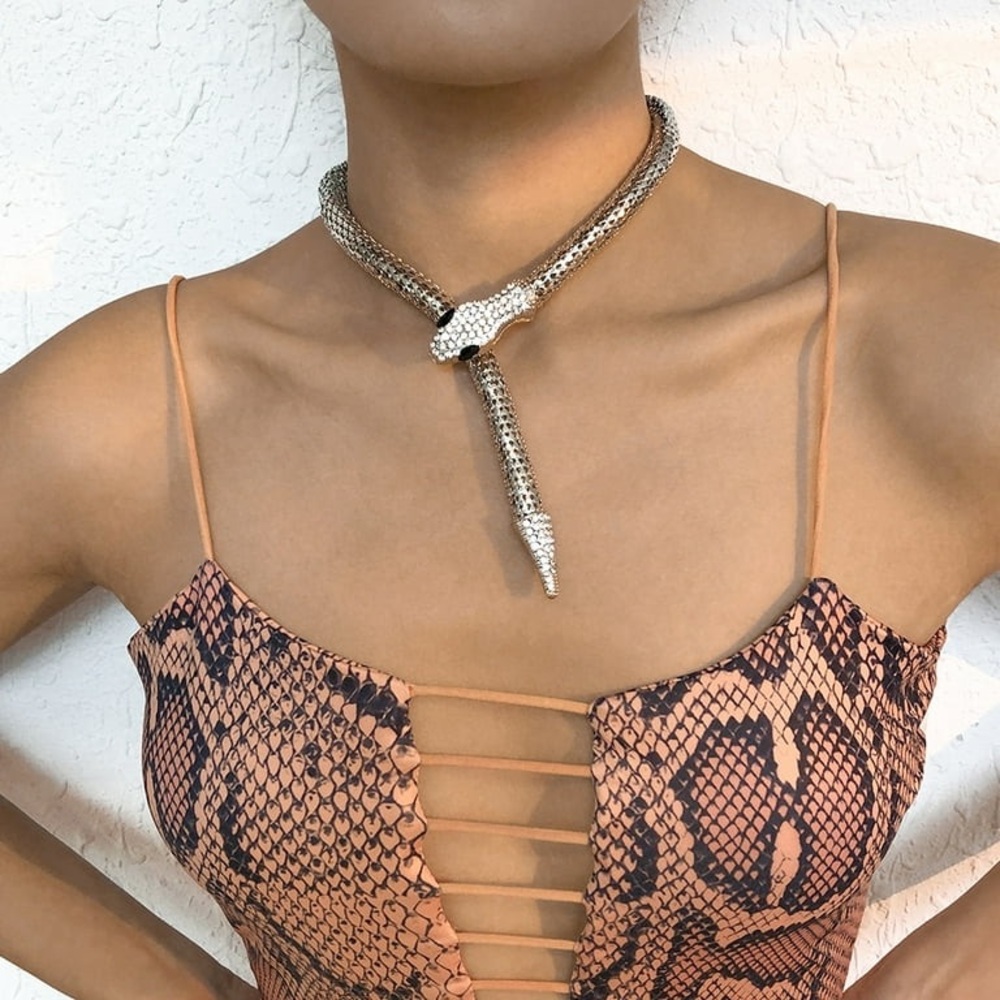 ZARA Snake Collar Necklace Gold Adjustable Choker Statement Bendable NWOT